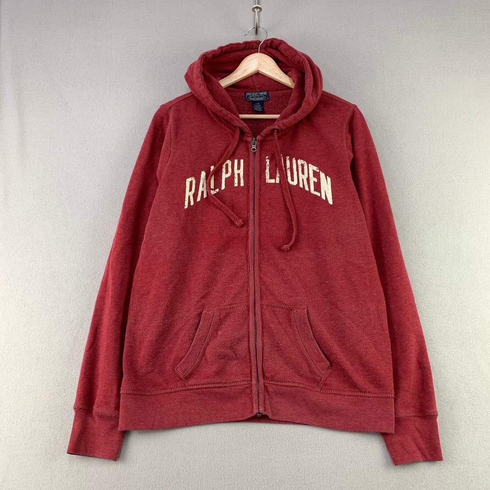Vintage Ralph Lauren Polo Jeans Co Hoodie Mens Large Red Full Zip Graphic Fleece